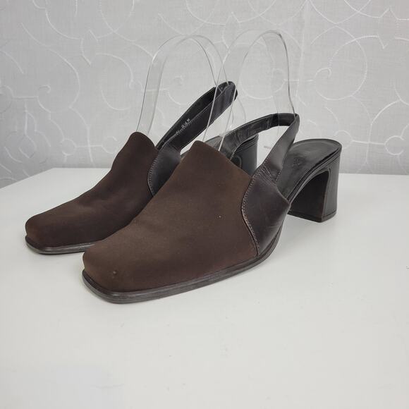 Bass Womens‎ Shoes Size 8.5 Brown Y2K Block Heel Sling Back Closed Square Toe - Picture 1 of 9